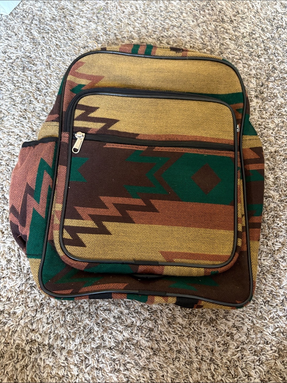 Aztec Pattern Canvas Backpack - Green/Brown